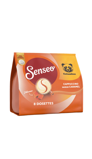 C21425906 Senseo Columbus Cappucino Caramel 8X ORANGE LDK front left v01